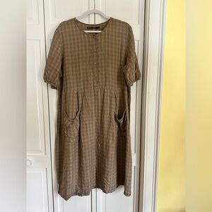 Gudrun Sjödén Dress Tunic hemp Scandinavian Size Large taupe brown pink